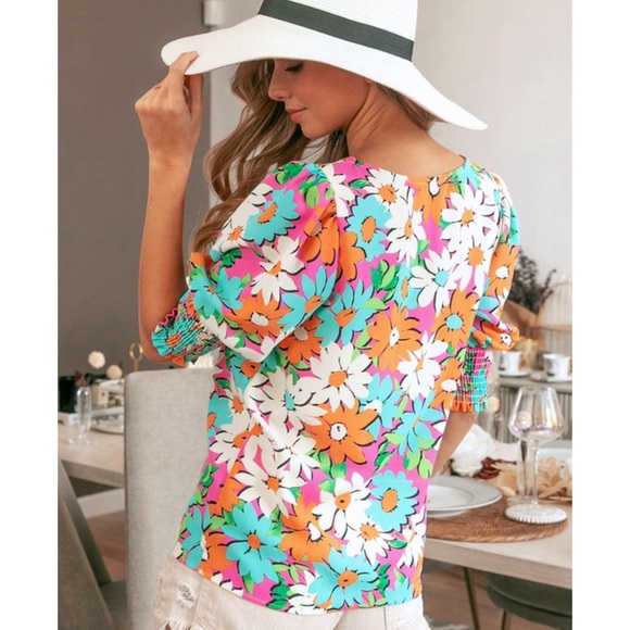 RESTOCK! Multicolor Floral Puff Smocked Sleeve Top! - Picture 15 of 15